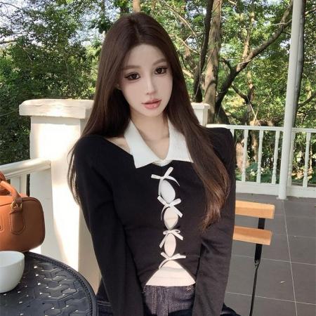 FA53438# 法式心机显瘦露肩上衣韩系穿搭假两件毛衣外套女 服裝批發女裝批發服飾貨源