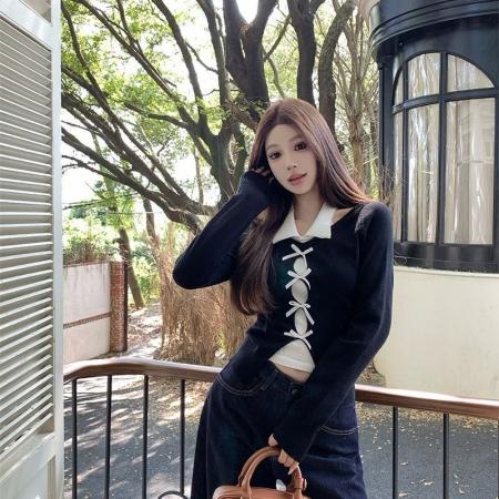 FA53438# 法式心机显瘦露肩上衣韩系穿搭假两件毛衣外套女 服裝批發女裝批發服飾貨源