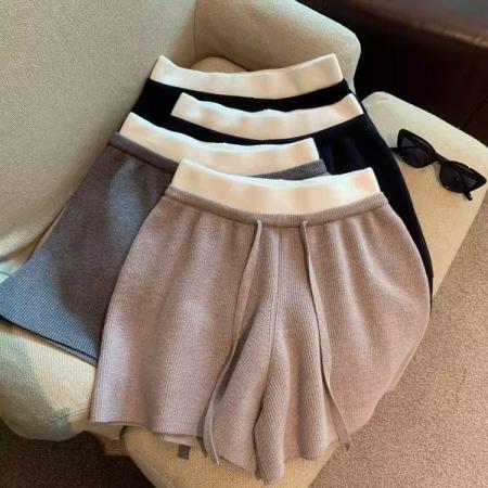 FA53441# 包芯纱日韩复古松紧腰针织短裤女秋冬外穿百搭显瘦阔腿靴裤子 服裝批發女裝批發服飾貨源