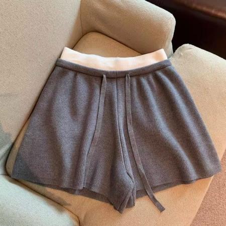 FA53441# 包芯纱日韩复古松紧腰针织短裤女秋冬外穿百搭显瘦阔腿靴裤子 服裝批發女裝批發服飾貨源