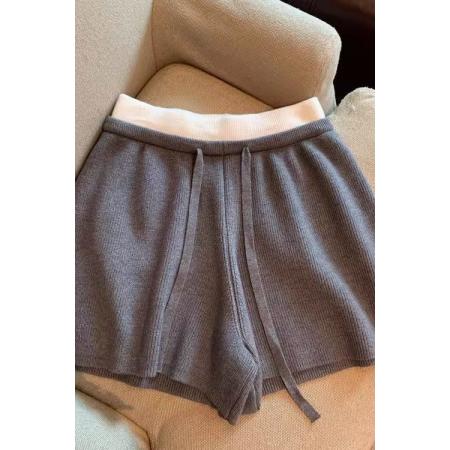 FA53441# 包芯纱日韩复古松紧腰针织短裤女秋冬外穿百搭显瘦阔腿靴裤子 服裝批發女裝批發服飾貨源