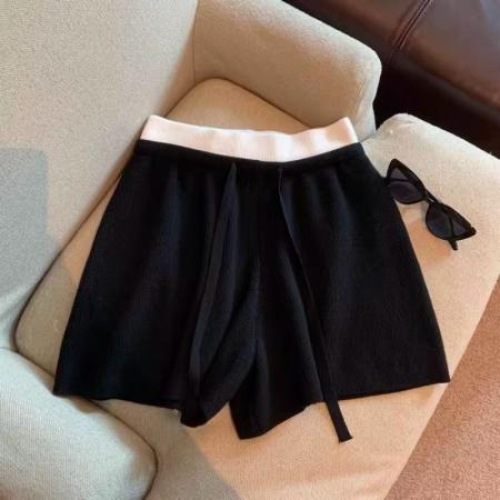 FA53441# 包芯纱日韩复古松紧腰针织短裤女秋冬外穿百搭显瘦阔腿靴裤子 服裝批發女裝批發服飾貨源