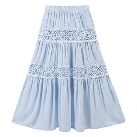 简约百搭气质感浪漫镂空复古蕾丝拼接蛋糕裙女中长款半身裙 服裝批發女裝批發服飾貨源