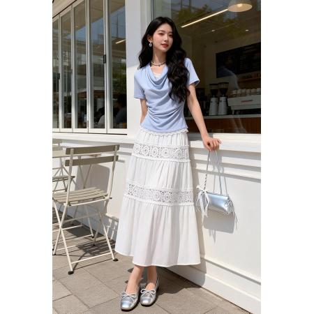 FA53444# 简约百搭气质感浪漫镂空复古蕾丝拼接蛋糕裙女中长款半身裙 服裝批發女裝批發服飾貨源