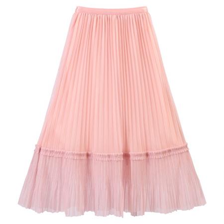 小众设计感跨境百褶台湾纱网纱半身裙女中长款拼接木耳边半裙 服裝批發女裝批發服飾貨源