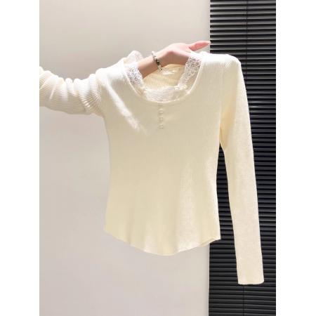 FA53452# 法式蕾丝花边针织毛衣女冬季新款修身时尚内搭打底衫漂亮上衣 服裝批發女裝批發服飾貨源