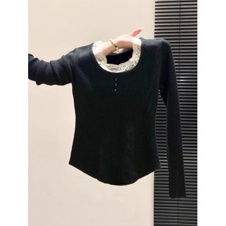 FA53452# 法式蕾丝花边针织毛衣女冬季新款修身时尚内搭打底衫漂亮上衣 服裝批發女裝批發服飾貨源
