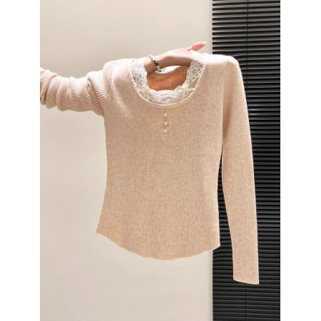 FA53452# 法式蕾丝花边针织毛衣女冬季新款修身时尚内搭打底衫漂亮上衣 服裝批發女裝批發服飾貨源