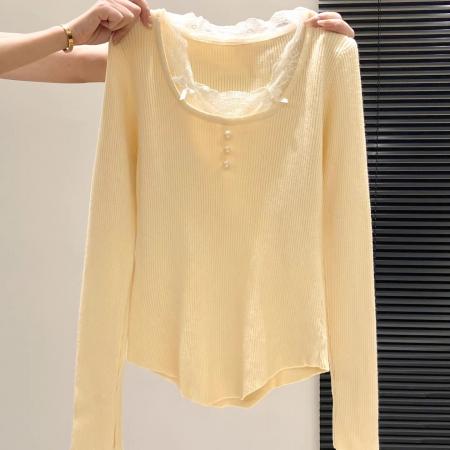 FA53452# 法式蕾丝花边针织毛衣女冬季新款修身时尚内搭打底衫漂亮上衣 服裝批發女裝批發服飾貨源