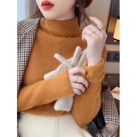 水貂绒毛衣女秋冬新款加厚内搭一体绒打底衫高级感针织衫上衣 服裝批發女裝批發服飾貨源