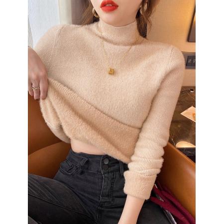 FA53453# 水貂绒毛衣女秋冬新款加厚内搭一体绒打底衫高级感针织衫上衣 服裝批發女裝批發服飾貨源