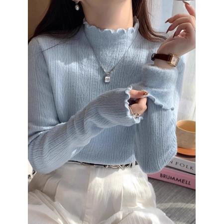 FA53454# 巨好看加厚一体绒打底衫女上衣秋冬半高领保暖套头长袖针织衫 服裝批發女裝批發服飾貨源