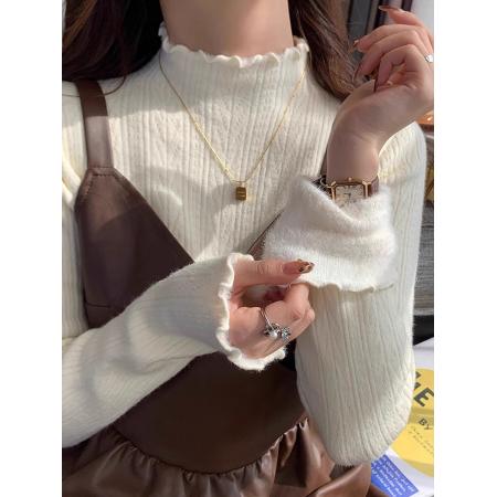 FA53454# 巨好看加厚一体绒打底衫女上衣秋冬半高领保暖套头长袖针织衫 服裝批發女裝批發服飾貨源