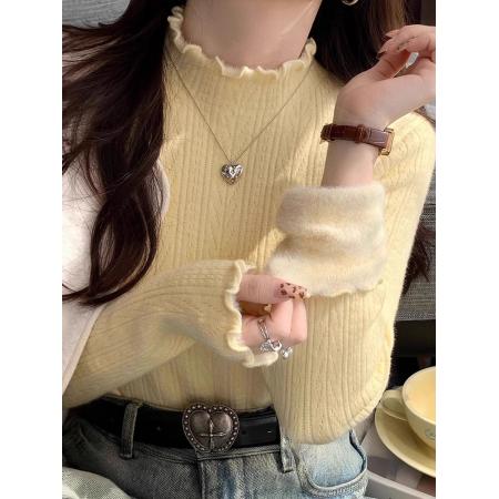 FA53454# 巨好看加厚一体绒打底衫女上衣秋冬半高领保暖套头长袖针织衫 服裝批發女裝批發服飾貨源