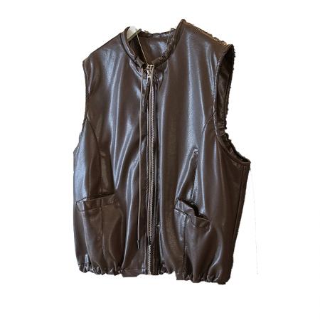 FA53468# 大码款女装新款韩系高级感百搭抽绳阔版机车马夹背心外套马甲 服裝批發女裝批發服飾貨源