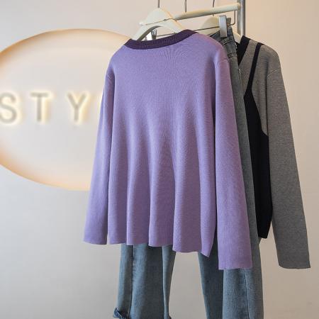 FA53469# 大码女装新款冬季韩版时尚高级假两件拼接宽松百搭针织上衣 服裝批發女裝批發服飾貨源