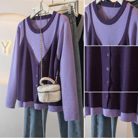 FA53469# 大码女装新款冬季韩版时尚高级假两件拼接宽松百搭针织上衣 服裝批發女裝批發服飾貨源