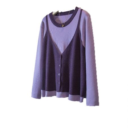 FA53469# 大码女装新款冬季韩版时尚高级假两件拼接宽松百搭针织上衣 服裝批發女裝批發服飾貨源