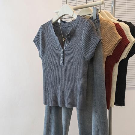 FA53470# 大码女装早春新款韩版胖MM高级感潮流设计感显瘦修身针织上衣 服裝批發女裝批發服飾貨源