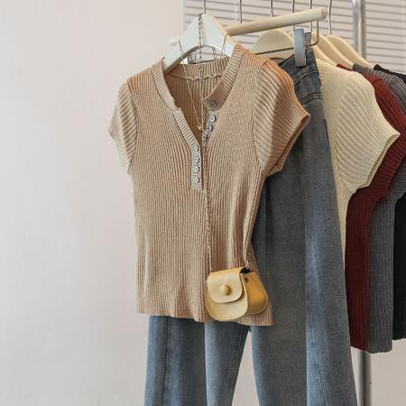 FA53470# 大码女装早春新款韩版胖MM高级感潮流设计感显瘦修身针织上衣 服裝批發女裝批發服飾貨源