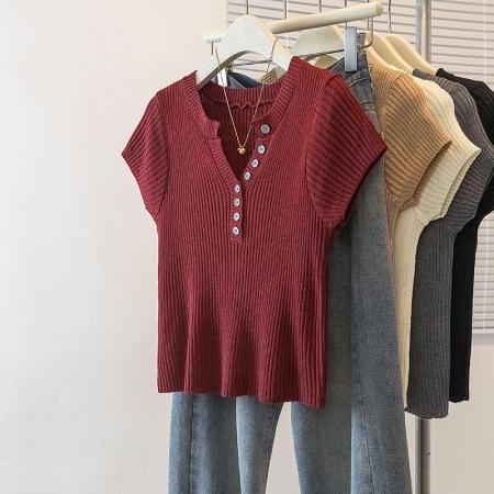 FA53470# 大码女装早春新款韩版胖MM高级感潮流设计感显瘦修身针织上衣 服裝批發女裝批發服飾貨源