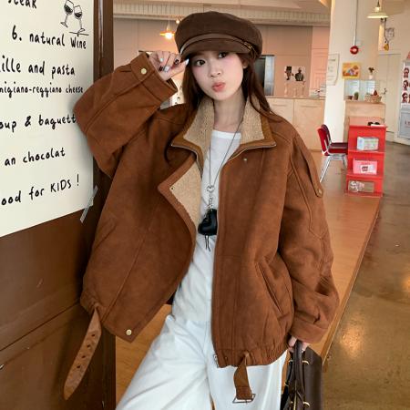 FA53475# 冬季新款高级感羊羔毛皮毛一体厚外套女士机车皮夹克上衣