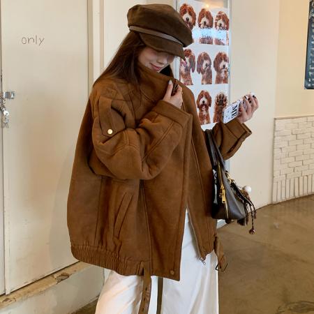 FA53475# 冬季新款高级感羊羔毛皮毛一体厚外套女士机车皮夹克上衣