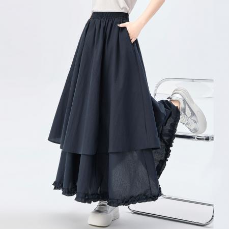 FA53487# 设计感不规则双层花边半身裙新款叠穿百搭宽松遮肉显瘦长裙