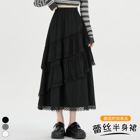 FA53489# 设计感蕾丝花边蛋糕裙早春新款拼接荷叶边半身裙减龄A字裙