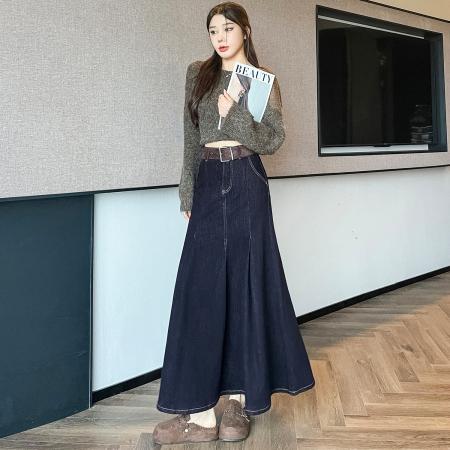 FA53491# 春季新款复古牛仔半身裙高腰显瘦a字大摆裙时尚长裙百搭伞裙