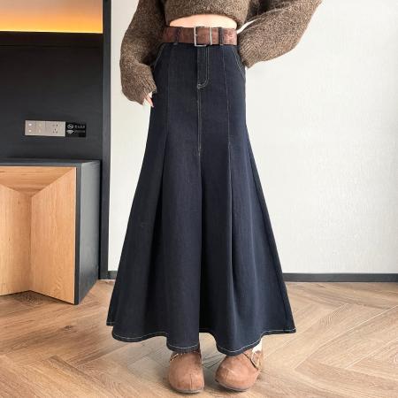 FA53491# 春季新款复古牛仔半身裙高腰显瘦a字大摆裙时尚长裙百搭伞裙