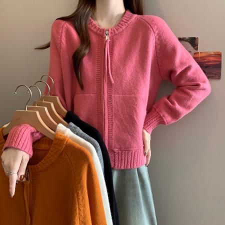 FA53499# 大码胖MM秋冬新款圆领双拉链长袖开衫上衣毛衣