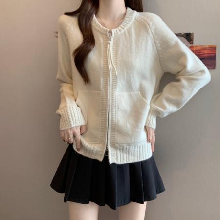 FA53499# 大码胖MM秋冬新款圆领双拉链长袖开衫上衣毛衣