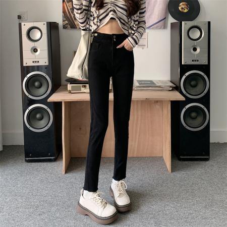 FA53504# 复古高腰牛仔裤女九分秋冬弹力紧身裤显瘦铅笔小脚打底裤