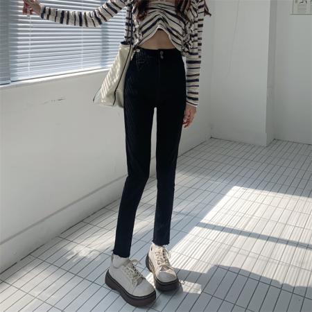 FA53504# 复古高腰牛仔裤女九分秋冬弹力紧身裤显瘦铅笔小脚打底裤