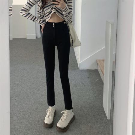 FA53504# 复古高腰牛仔裤女九分秋冬弹力紧身裤显瘦铅笔小脚打底裤