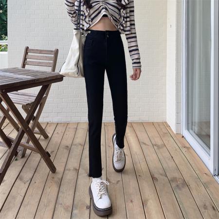 FA53504# 复古高腰牛仔裤女九分秋冬弹力紧身裤显瘦铅笔小脚打底裤