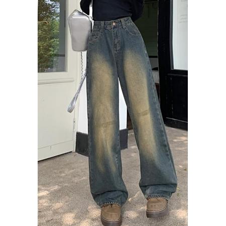 FA53505# 复古阔腿牛仔裤女秋冬新款设计感辣妹低腰宽松显瘦直筒长裤子