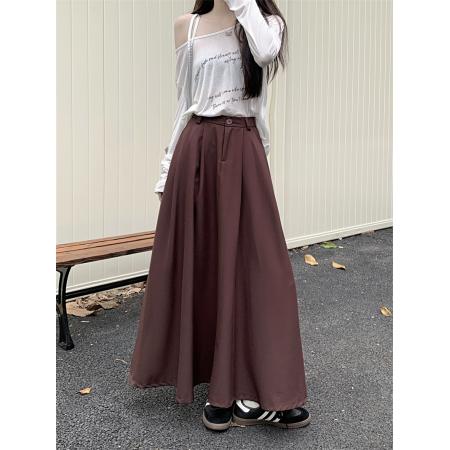 FA53507# 早秋季新款黑色垂感半身裙高腰a字裙显瘦纯色百搭大摆长裙子