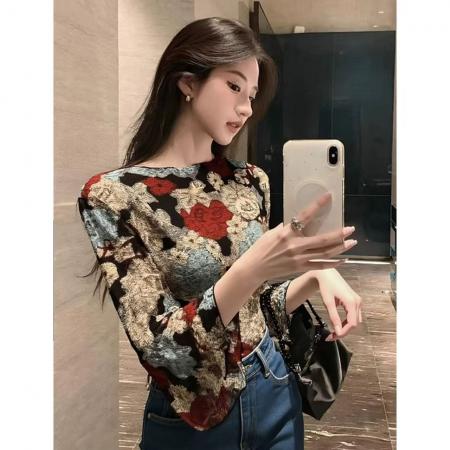 FA53510# 法式别致绝美小上衣高级感超好看轻奢减龄洋气花色雪纺衬衫女