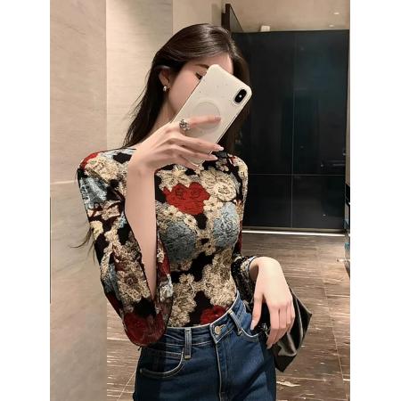 FA53510# 法式别致绝美小上衣高级感超好看轻奢减龄洋气花色雪纺衬衫女