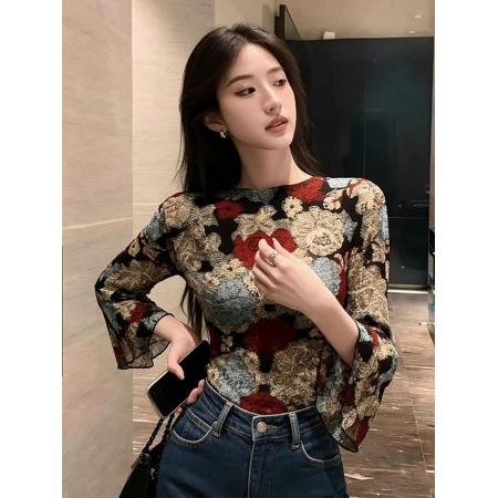 FA53510# 法式别致绝美小上衣高级感超好看轻奢减龄洋气花色雪纺衬衫女
