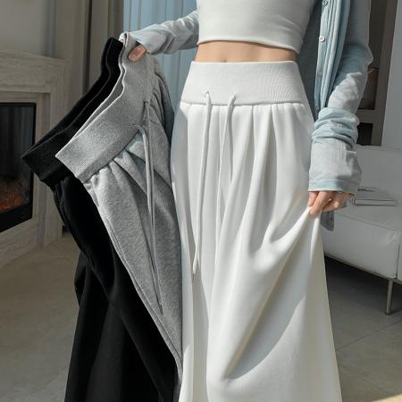 FA53514# 美式灰色阔腿休闲卫裤女春季新款宽松高腰直筒运动裤子