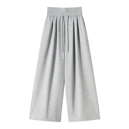 FA53514# 美式灰色阔腿休闲卫裤女春季新款宽松高腰直筒运动裤子