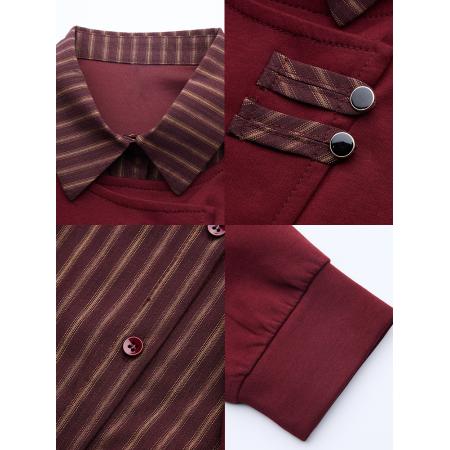 FA53515# 时尚翻领条纹拼接假两件长袖衬衫女春季新款休闲遮肉上衣