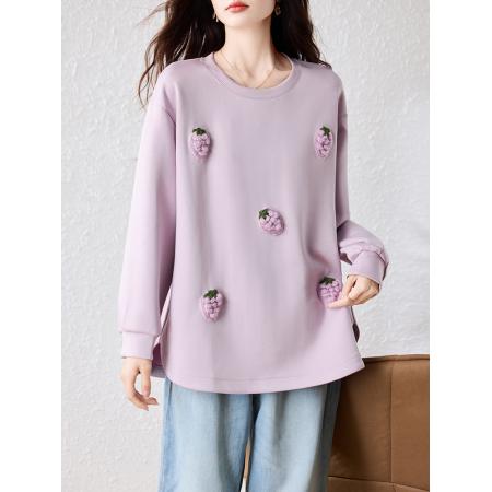 FA53517# 时尚圆领绣花长袖卫衣女秋冬新款宽松上衣大码欧货女装