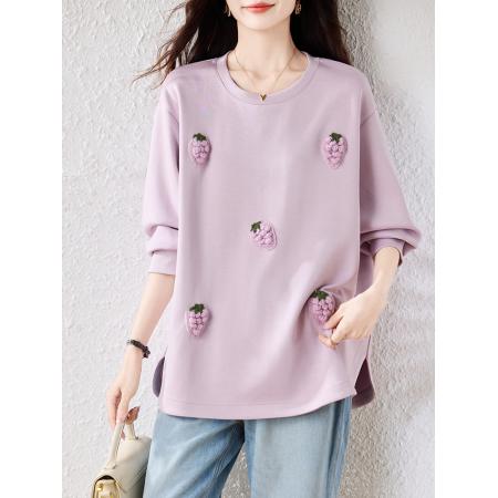 FA53517# 时尚圆领绣花长袖卫衣女秋冬新款宽松上衣大码欧货女装