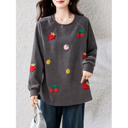 FA53518# 休闲卡通刺绣灰色卫衣女秋季新款长袖上衣大码欧货女装