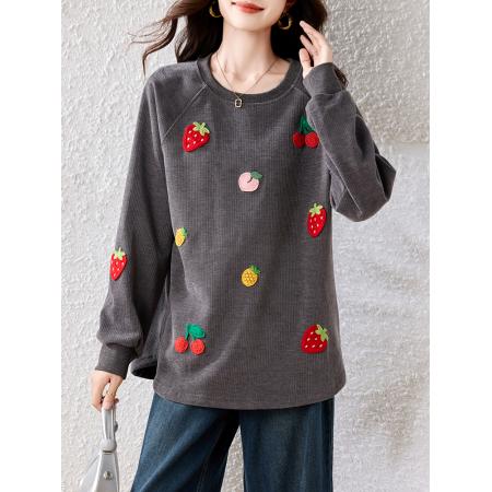 FA53518# 休闲卡通刺绣灰色卫衣女秋季新款长袖上衣大码欧货女装