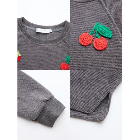 FA53518# 休闲卡通刺绣灰色卫衣女秋季新款长袖上衣大码欧货女装